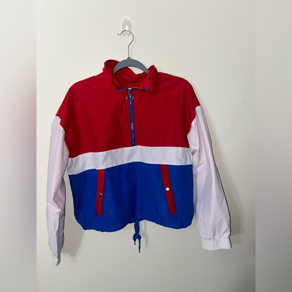 Forever 21 red, white, and blue striped windbreaker jacket.